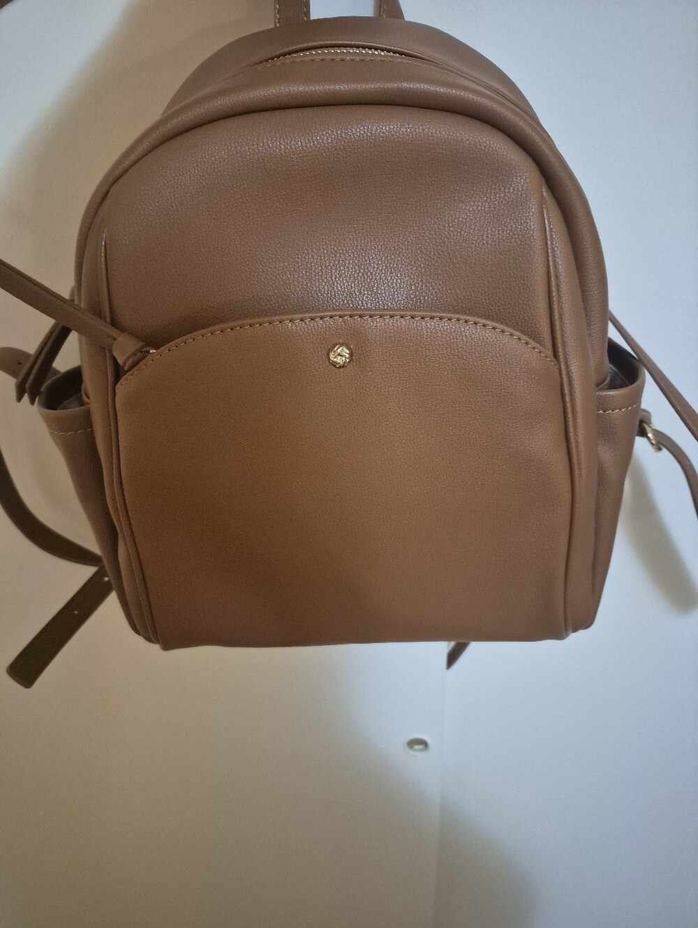 Compact Brown Faux-Leather Backpack